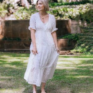 CATERINA COTTON HLLOW FABRIC DRESS WHITE