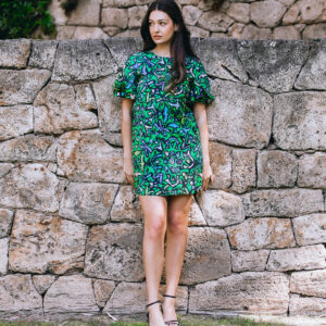 EMMA PUFF SLEEVE DRESSGREEN BIRD