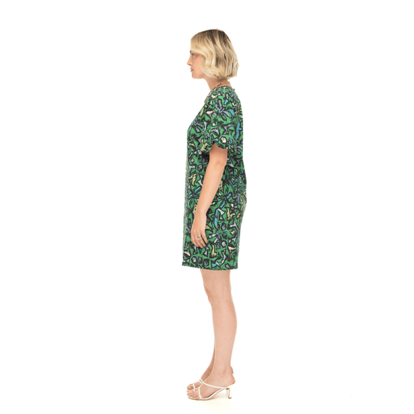 Emma Puff Sleeve Dress GREEN BIRD2