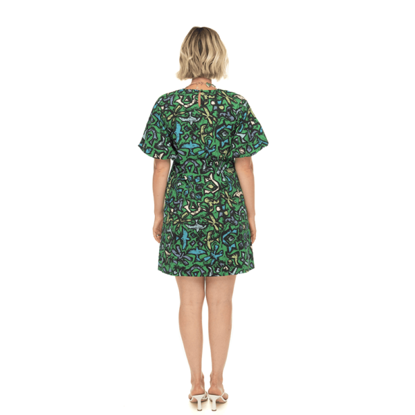 Emma Puff Sleeve Dress GREEN BIRD3