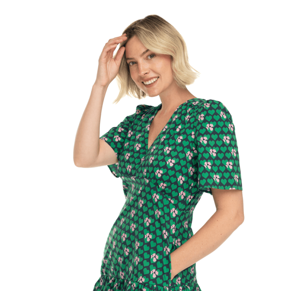 Sheana Dress Green Heart Print5